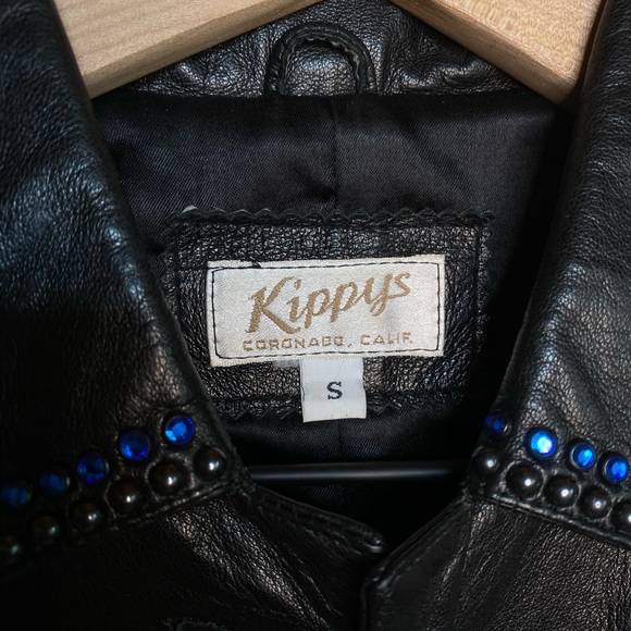 Kippys Black Western Leather Jacket with Blue Calf Hair and Rhinestones Small - Picture 4 of 16